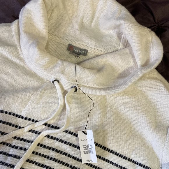 Cozy Cowl Neck Striped Navy & Cream Sweater - Picture 9 of 12